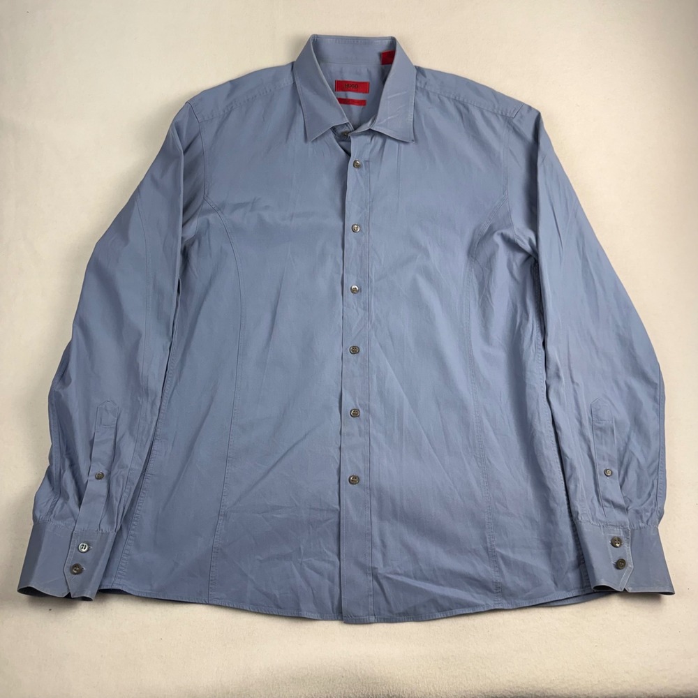 Hugo Boss Hugo Red‎ Label Mens XL Blue Short Length Button Up Shirt Long Sleeve